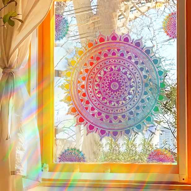 TEMU 1 ks Mandala Gradient Květina Statická Nálepka, Vhodná do Obýváku, Ložnice na Sklo a Další Pozadí Stěn