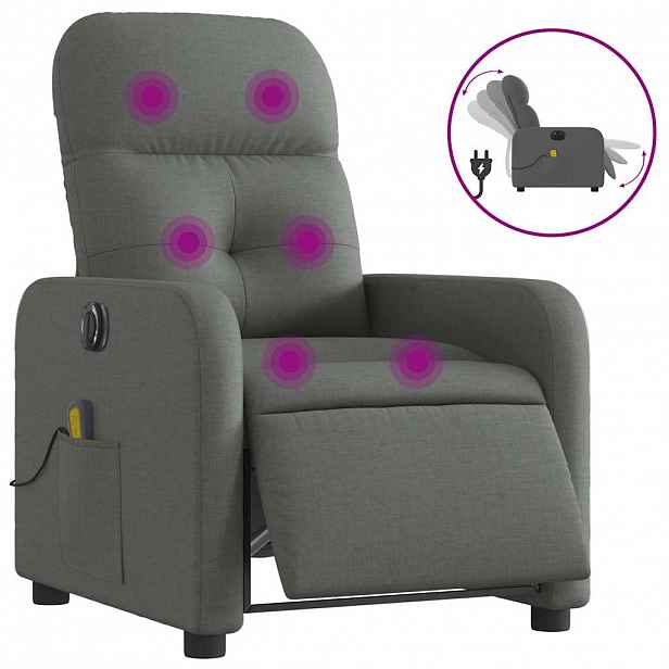 vidaXL Elektrické masážní polohovací křeslo tmavě šedé textil