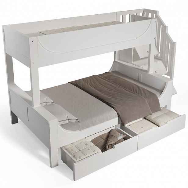 CHICFURN PATROVÁ POSTEL 90/200 cm & 140/200 cm v bílé barvě se zásuvkami a schůdkovou skříňkou