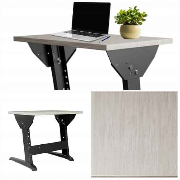 Ergonomický psací stůl nastavitelný 69x50 cm borovice, bílá konstrukce, černá barva