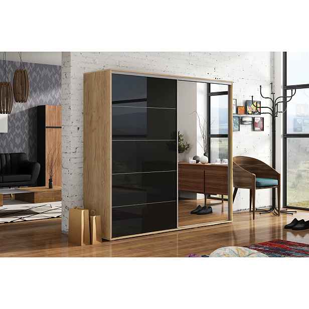 Šatní skříň Ska A11 XL Barva korpusu: Dub - Craft zlatý, Rozměry: 150 cm, Dveře: Černý lesk