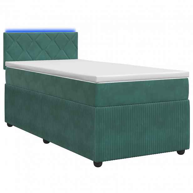 vidaXL Postel boxspring s matrací Tmavě zelená 90 x 200 cm Samet