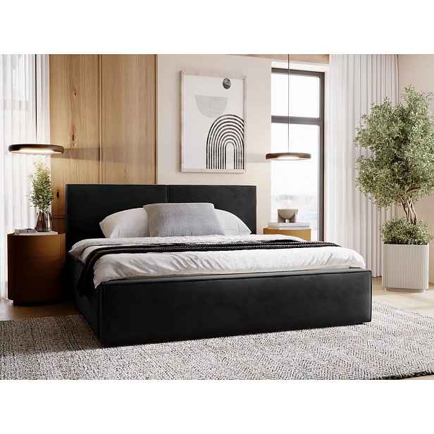 Dvoulůžková postel s úložným prostorem 200x200 LAMESA - černá