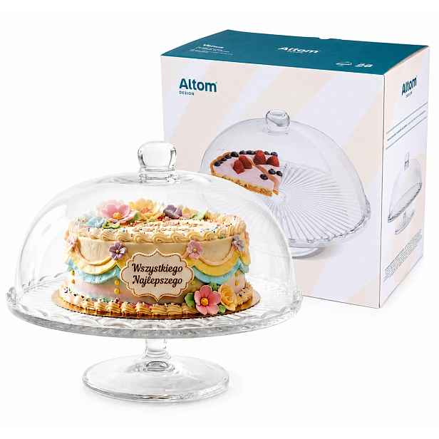 Patrový podnos na zákusky s ovocem a dort, skleněná s krytem Altom Design Venus 28 cm