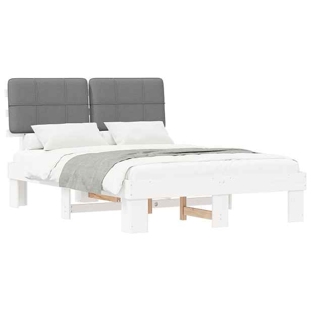 vidaXL Rám postele s čalouněným čelem Bílá a světle šedá 140 x 190 cm