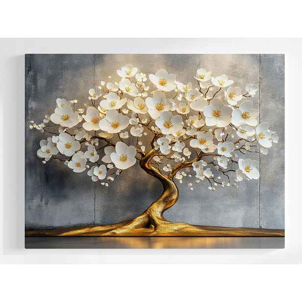 Plakát Zlatý Strom Glamour Bílé Květiny Dekorace 100x75