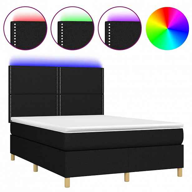 vidaXL Box spring postel s matrací a LED černá 140x200 cm textil