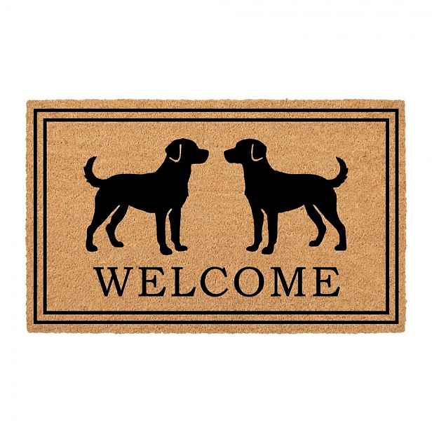 Hnědá kokosová rohožka s pejsky Welcome - 75*45*1 cm Clayre & Eef