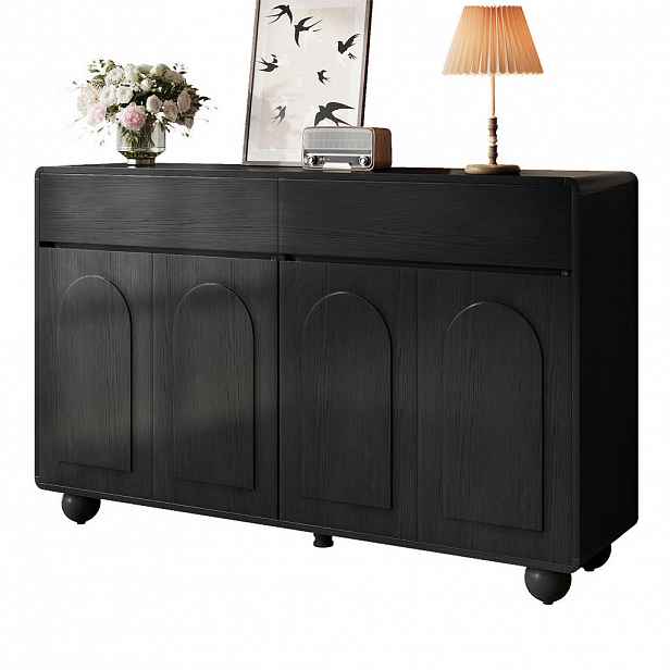 STILVORA KUCHYŇSKÁ SKŘÍŇ černá s úložným prostorem a zásuvkami, 140×38×89 cm, do obývacího pokoje a ložnice