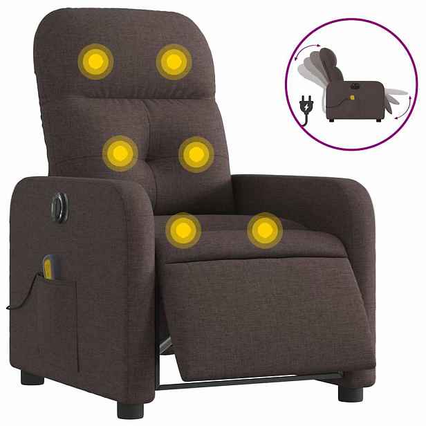 vidaXL Elektrické masážní polohovací křeslo tmavě hnědé textil