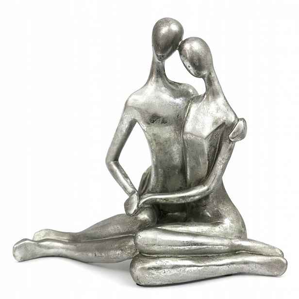 Figurka Zamilovaná Pár 25 cm Stříbrná Přitulená Retro Loft