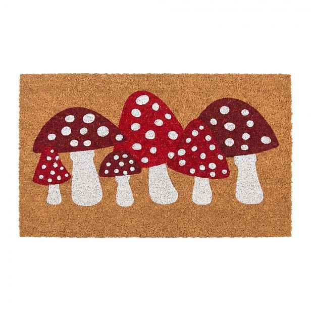 Hnědá kokosová rohožka s muchomůrkami Mushrooms - 75*45*1 cm Clayre & Eef