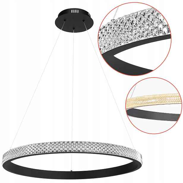 Křišťálový Stropní Svítidlo Závěsný Černý Led 60 cm Závěsná lampa Ring Křišťály