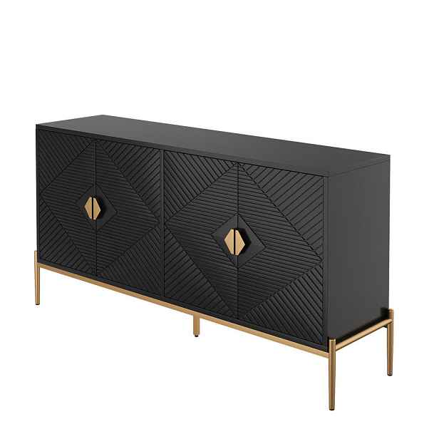 Modenvie KOMODA z MDF a dřevotřísky, 162/40/80 cm, černé se 4 dvířky