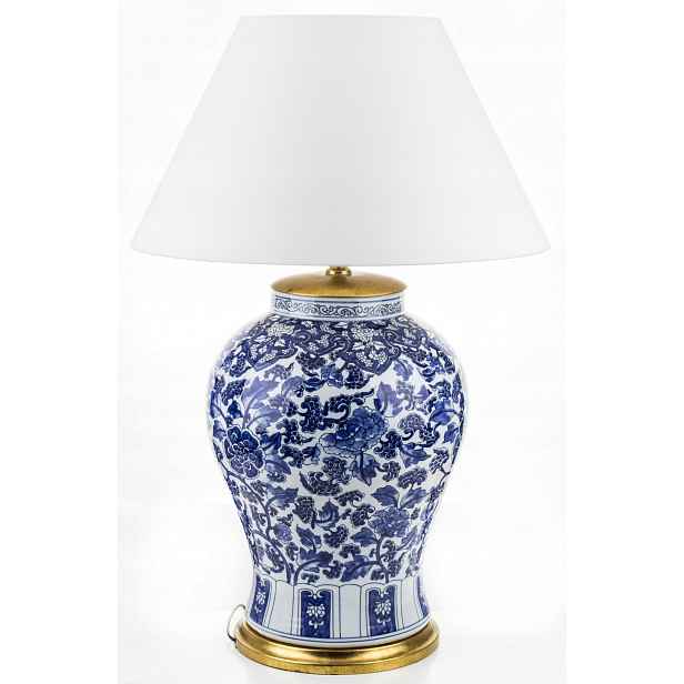 Porcelánová lampa s bílo-modrým stolním stínidlem, keramická, orientální