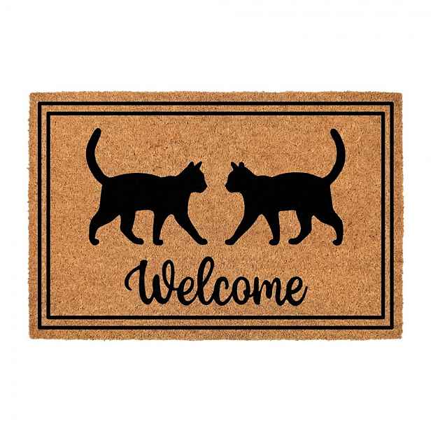 Hnědá kokosová rohožka s kočkami Welcome - 75*45*1 cm Clayre & Eef