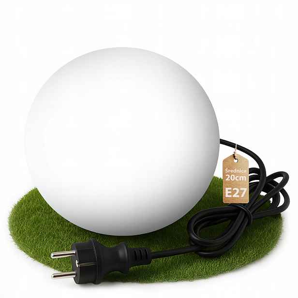 Zahradní lampa Kula do zahrady Led Bílá Zapichovací Kabel 230V E27 20cm IP65