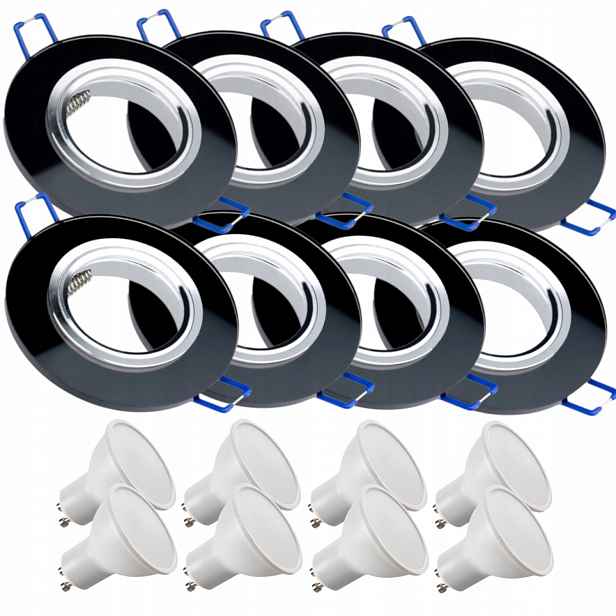 8x Černá Skleněná Stropní Lampa Halogenová Objímka 7W Led Žárovky