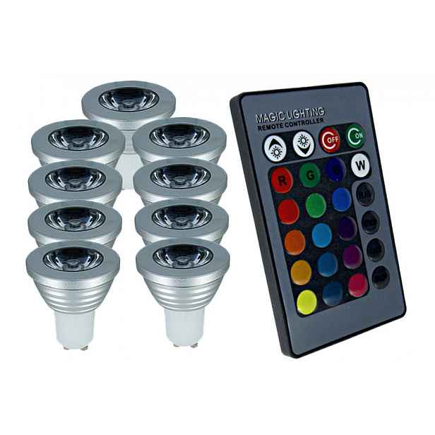 9x Led Rgb Barevné Žárovky GU10 S Halogenovým Dálkovým Ovládáním
