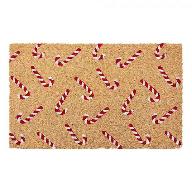 Hnědá kokosová rohožka s cukrovými holemi Candy Cane Christmas - 75*45*1 cm Clayre & Eef