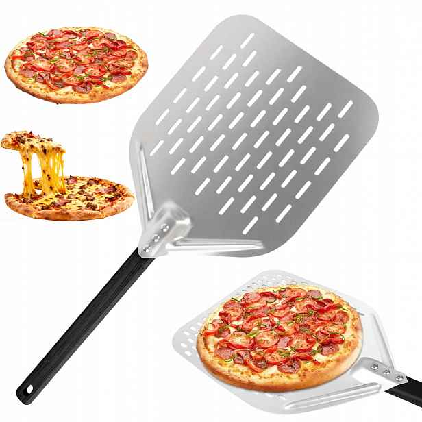 Špachtle Na Pizzu 12 Palců Čtvercová, Hliníková, Perforovaná, Černá