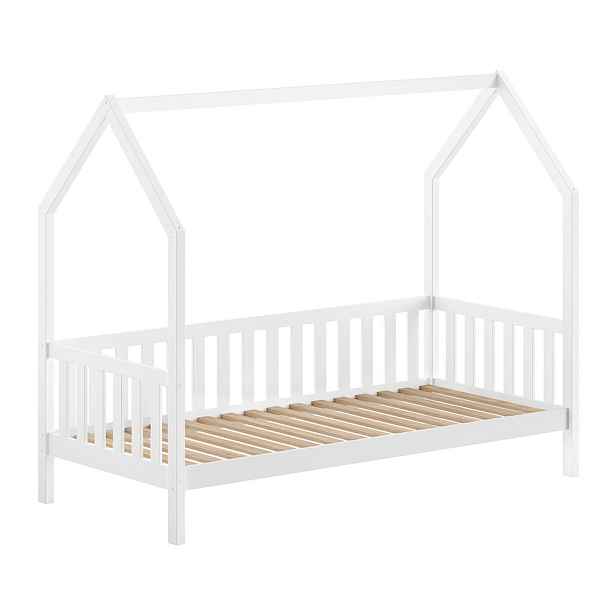 Bílá domečková dětská postel z borovicového dřeva s roštem 90x200 cm Cabane – Vipack