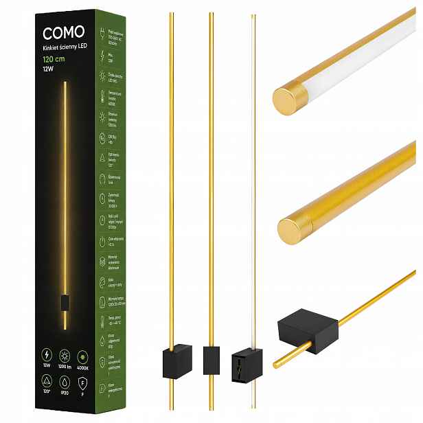 Nástěnné svítidlo Vnitřní Led lampa do obývacího pokoje 120 cm 12W 4000K Černá Zlatá