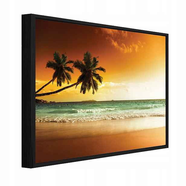 Obraz V Rámu Žlutá Pláž Palmy Oceán Do Předsíně Jídelny Kuchyně 60x40