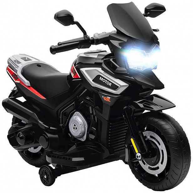AIYAPLAY ELEKTRICKÁ MOTOCYKL PRO DĚTI 6V S 2 POMOCNÝMI KOLY, ČERNÁ