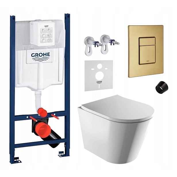 Sada Wc Grohe s mísou Wc Tampa a tlačítkem zlatá kartáčovaná Fresh