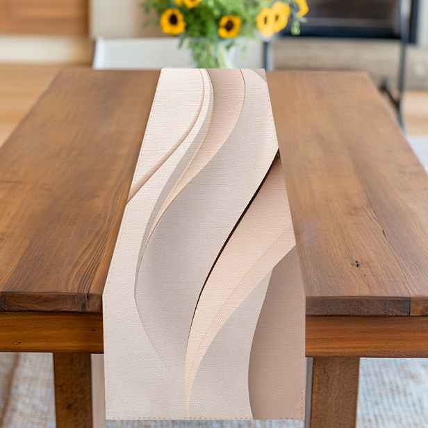 TEMU 1 ks 2D potiskovaná látka na stůl | Moderní minimalistický styl, elegantní zakřivený v jemných béžových a bílých tónech, polyester, 70-80 G/M²,