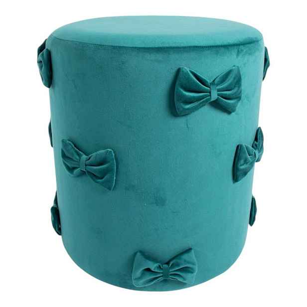 Tyrkysový sametový taburet s mašlemi Pouf Bow petrol – 37*37*42 cm Mars & More