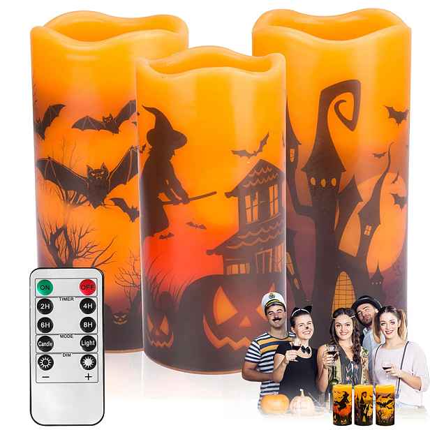 Bezpečná Sada Led Svíček Na Halloween Do Domu S Dálkovým Ovládáním, Funkce 3KS