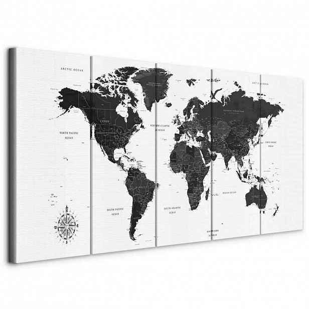 artgeist MALBA NA PLÁTNĚ, text, mapa světa, 100/40/1,2 cm