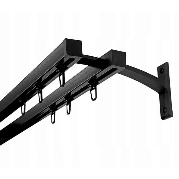 Dvojitá Garnýž hliníkový kelímek Kwadro 20+20 mm 300 cm, černý, komplet špendlíků