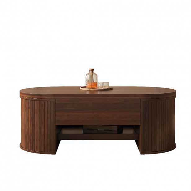 Modfu KONFERENČNÍ stolek z MDF 110x55,5x40 cm ořechová barva s výškově nastavitelnou deskou a výsuvnou policí