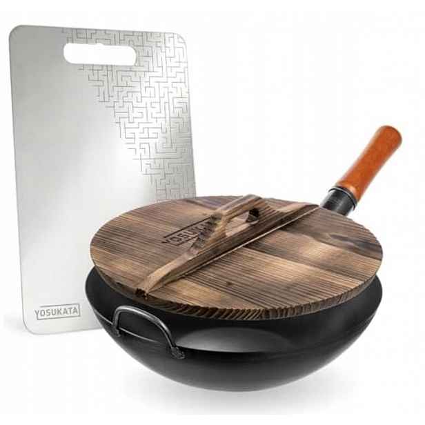 Yosukata Sada Wok 34 cm Ocel Uhlíková Indukční Krytka Deska Kovová 304
