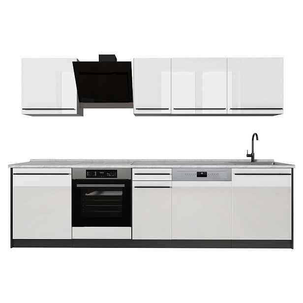 Vicco KUCHYŇSKÝ KOUT R-Line, Bílá vysoký lesk/Antracit, 280 cm pracovná doska Mramor