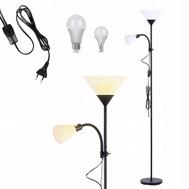 Dvojitá Led stojací lampa na čtení s nastavitelným vypínačem E27