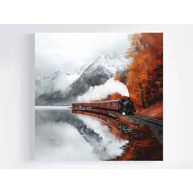 Obraz Na Plátně Canvas Hory Jezero Železnice Vlak Lokomotiva Parovoz 50x50