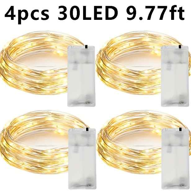 TEMU Sada 4 ks, 10/ LED bateriové pohádkové světýlka, 3,21/6,49/9,77 stop, stříbřitý měděný drát, mini pohádkové řetězové světla s bateriovou