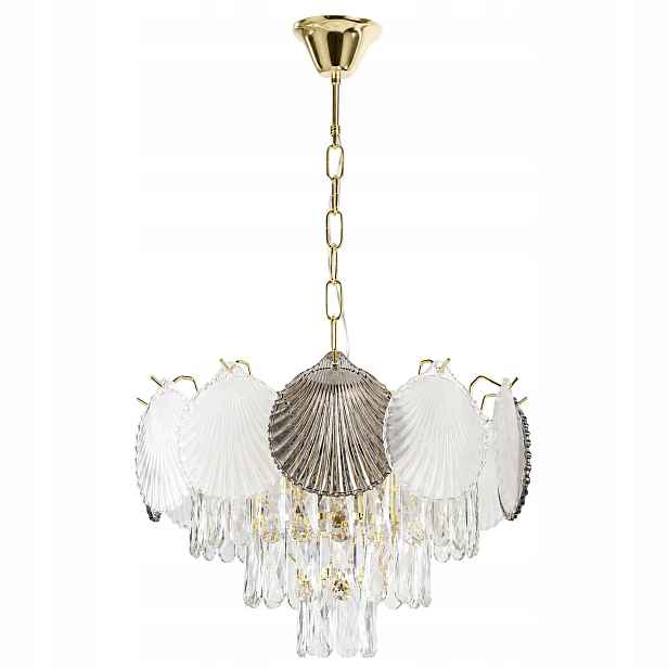 Závěsná lampa Zlatá Křišťálová Mušle 4x E14 Glamour 42 cm Toolight