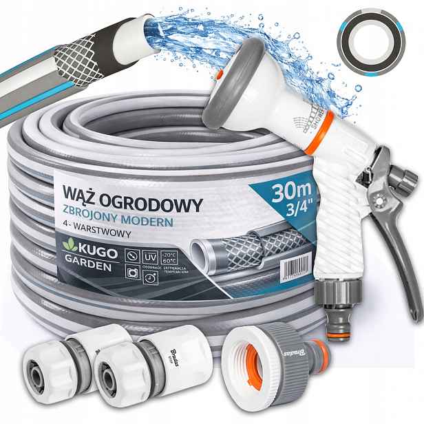 Hadice 3/4" 30 m 4 Vrstvy Plus Moderní Pistole Set Bradas