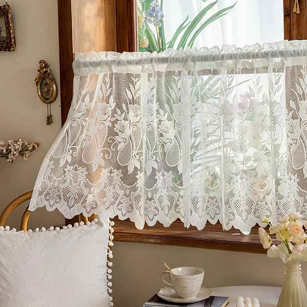 TEMU 1 panel bohémské letní krajkové průsvitné okenní závěsy, závěs na tyč, 100% polyester - lehké a prodyšné, vhodné do jídelny, obývacího pokoje,
