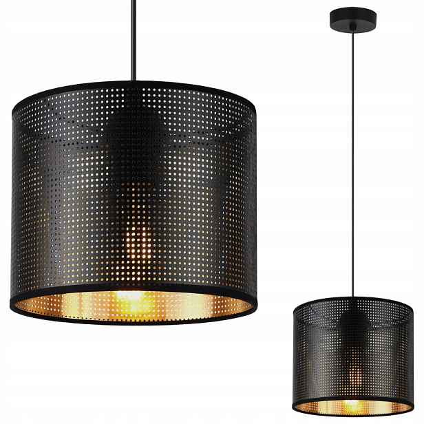 Závěsná Stropní Lustrová Lampa S Glamour Stínidlem, Černo-zlatá, Jednoduchá