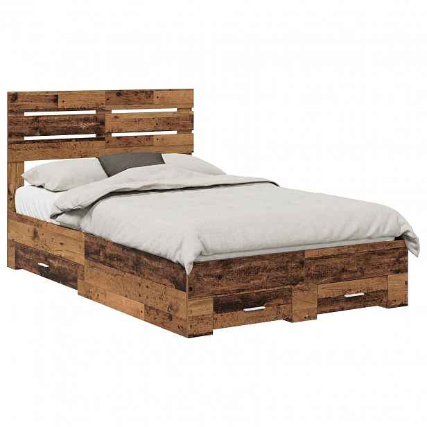 vidaXL Rám postele s čelo Staré dřevo 120 x 190 cm Kompozitní dřevo