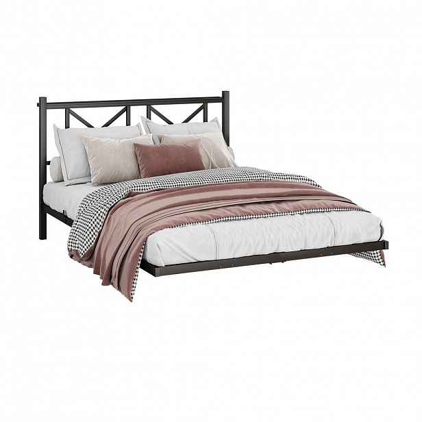 CHICFURN KOVOVÁ POSTEL 140/200 cm v černé barvě s LED osvětlením, USB a zásuvkou