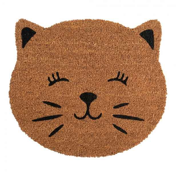 Hnědá kokosová rohožka ve tvaru hlavy kočky Cat - 75*45*1 cm Clayre & Eef