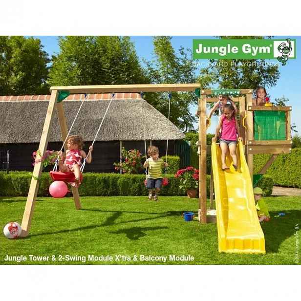 Hřiště Jungle Tower se skluzavkou, modulem Balcony a 2-Swing Frame