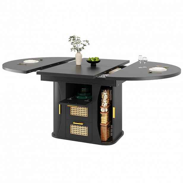 STILVORA JÍDELNÍ STŮL černý rozkládací se zásuvkami, multifunkční stůl do kuchyně a obýváku, 118–158 cm